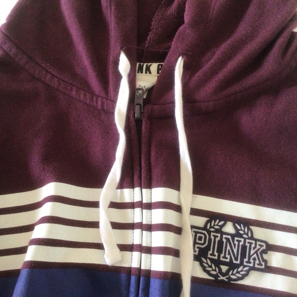 PINK VICTORIAS SECRET COLLEGIATE PURPLE ZIP FRONT HOODIE SMALL - Picture 8 of 13